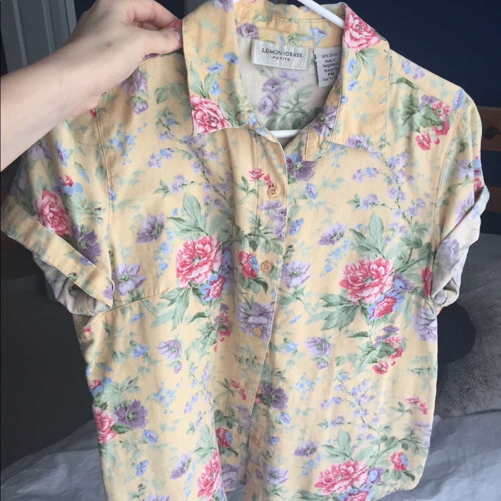 Yellow and floral button down shirt